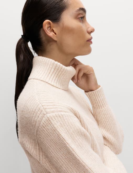 Cloud-yarn Ribbed Roll Neck Jumper