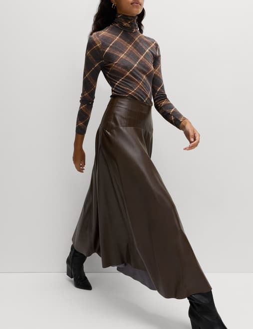 Leather Look Panelled Midaxi Skirt