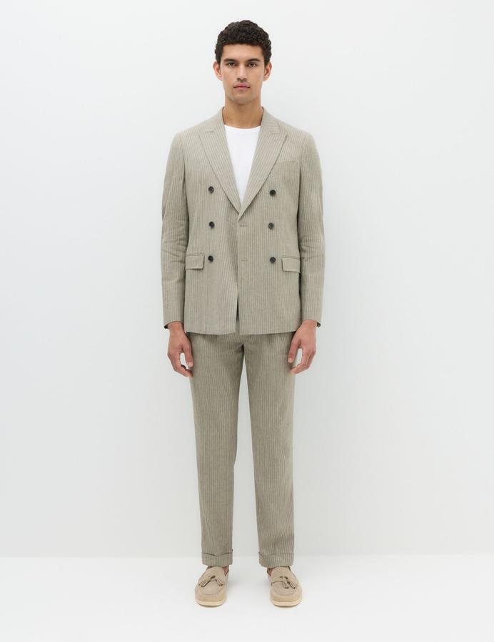 Tailored Fit Italian Performance Linen Blend Pinstripe Suit Jacket
