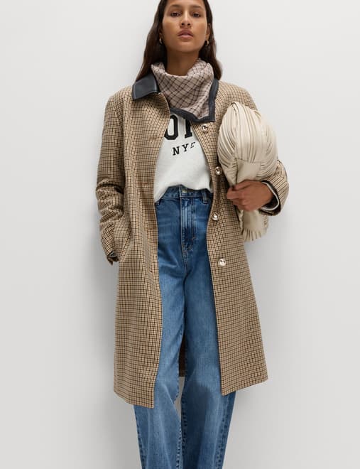 Checked Collared Car Coat