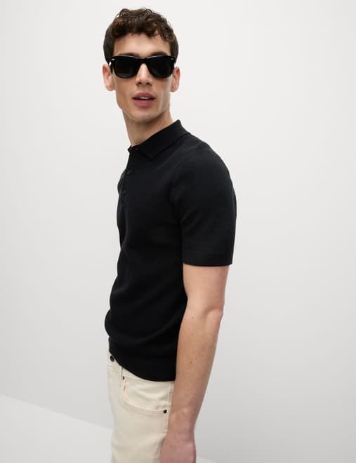 Cotton Rich Textured Knitted Polo Shirt