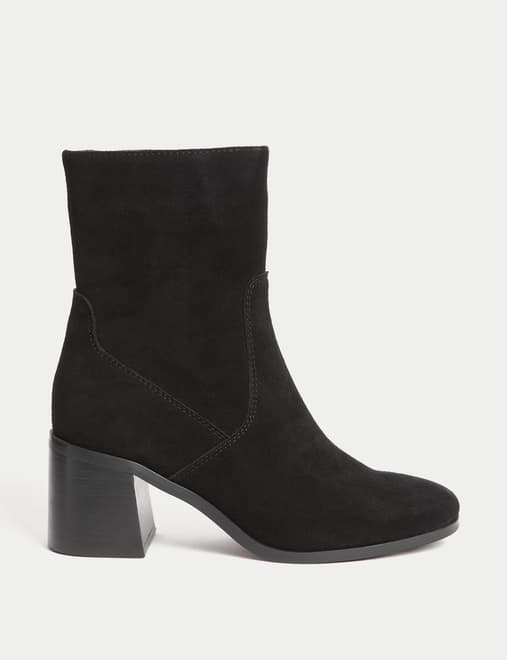 Suede Block Heel Ankle Boots