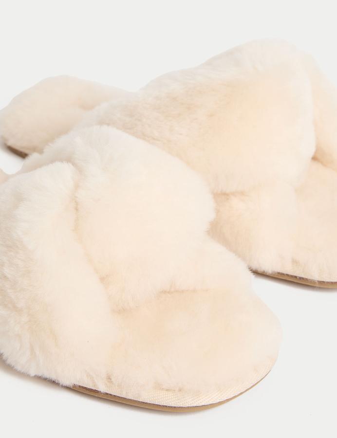 Shearling Knotted Open Toe Slider Slippers