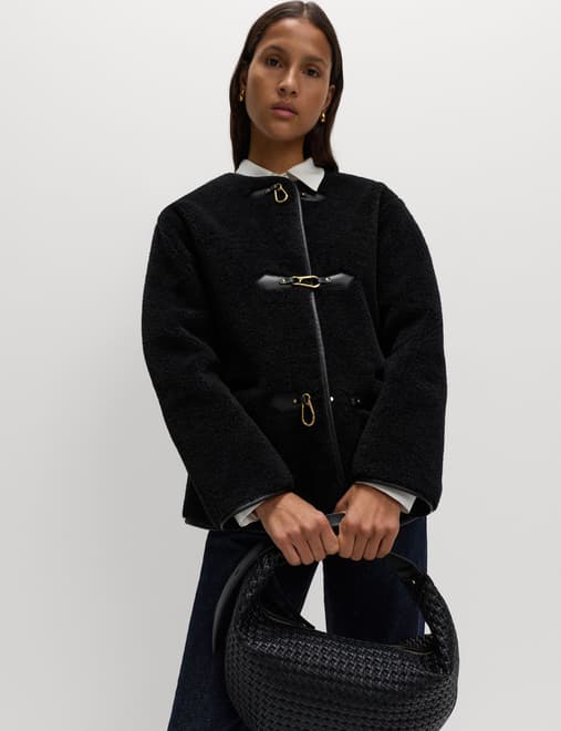 Faux Fur Buckle Trim Coat