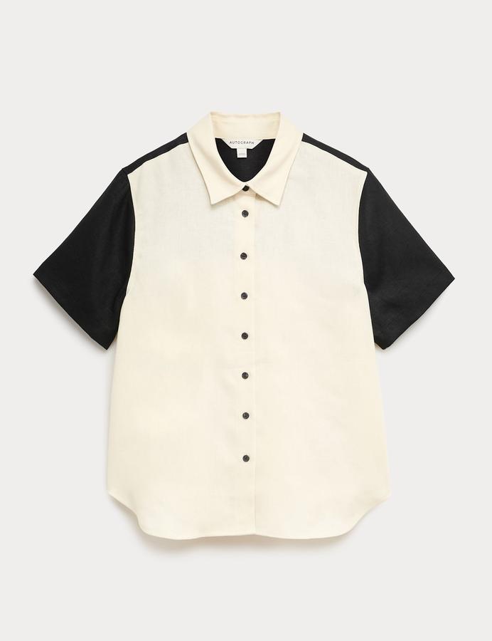 Pure Flax Linen Contrast Resort Shirt