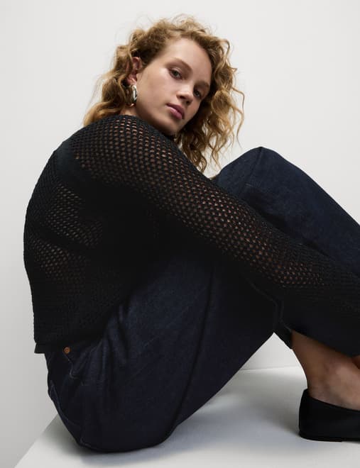 Cotton Blend Textured Crew Neck Jumper