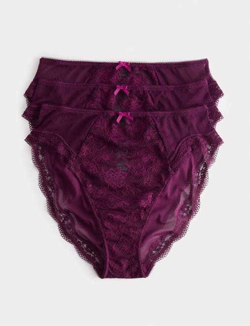 3pk Jasmine Lace High Waisted High Leg Knickers