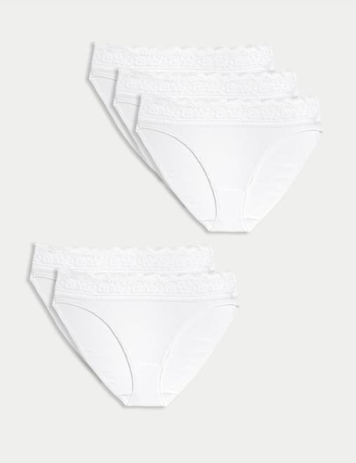 5pk Cotton Lycra® High Leg & Lace Knickers