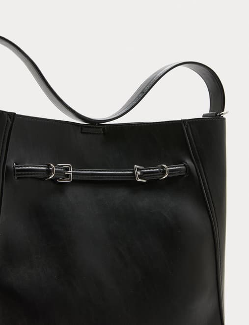 Faux Leather Buckle Tote Bag