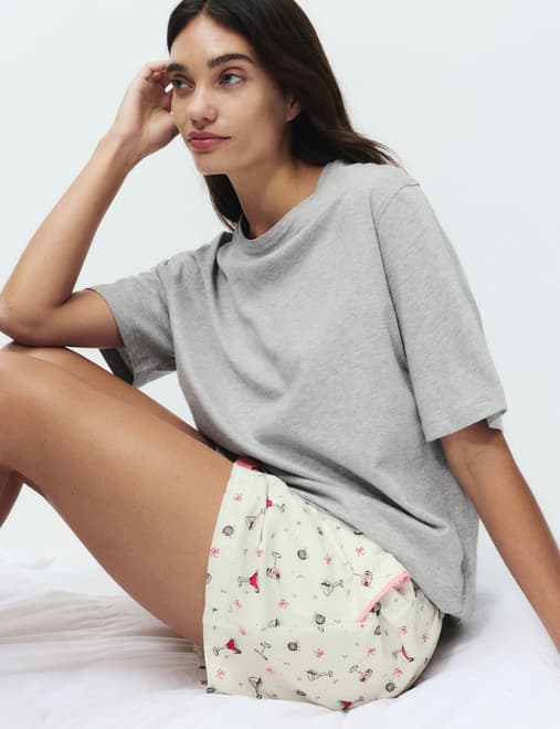 Pure Cotton Printed Shortie Set with Eye Mask