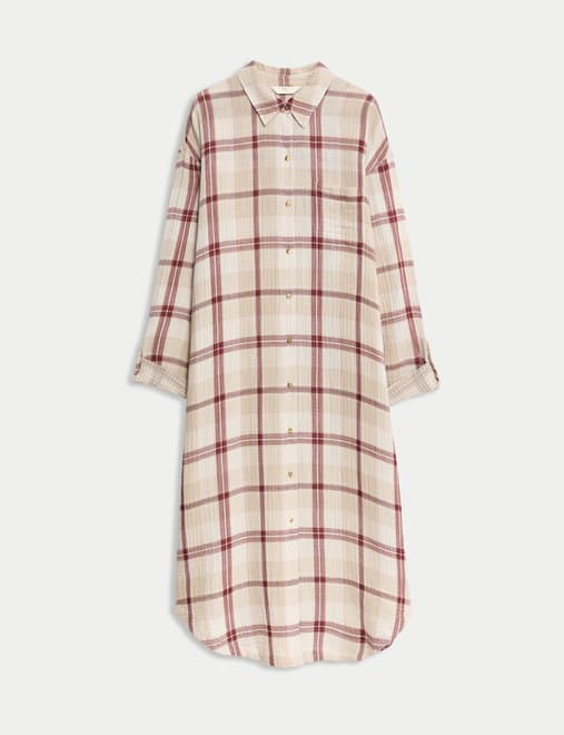 Double Cloth Checked Long Nightdress