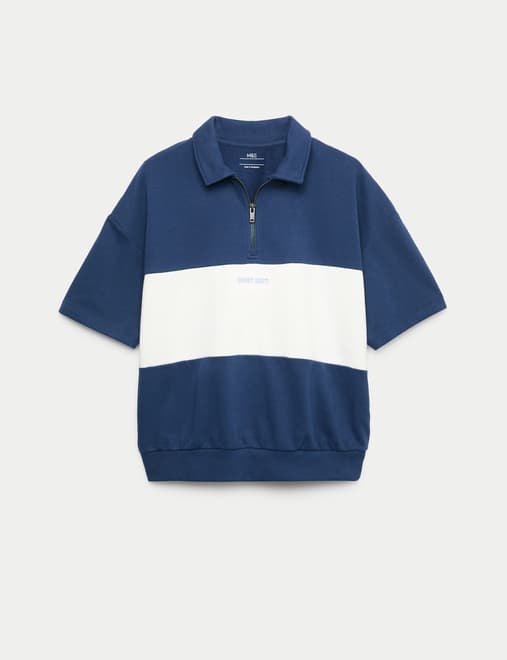 Pure Cotton Colour Block Half Zip Rugby Top (6-16 Yrs)