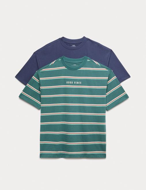 2 Pack Pure Cotton Good Vibes T-Shirts (6-16 Yrs)