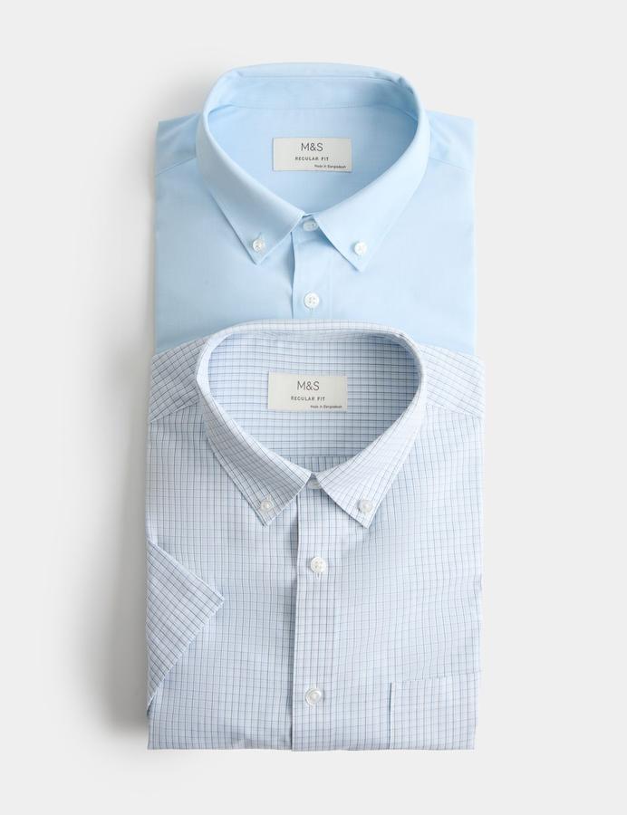 2 Pack Regular Fit Check Short Sleeve Shirts