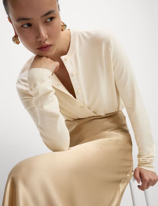 Crew Neck Button Front Cardigan