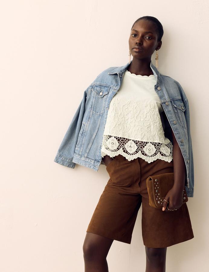 Pure Cotton Corded Embroidered Sleeveless Top