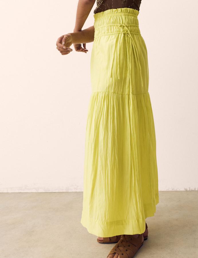 Ruched Waist Midi Tiered Skirt