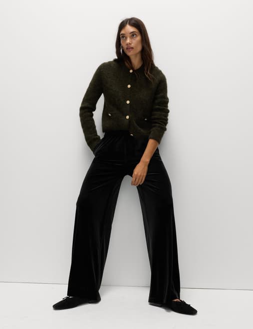 Fluid Velvet Wide Leg Trousers