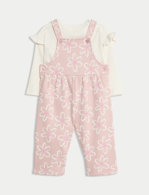 2pc Cotton Rich Floral Dungaree Outfit (0 Mths - 3 Yrs)