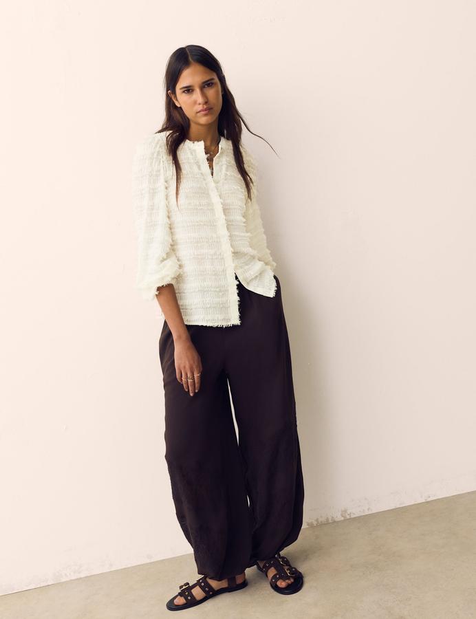 Textured Tufted Button Through Blouse