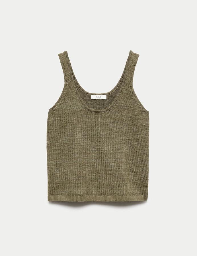 Cotton Blend Textured Scoop Neck Knitted Vest