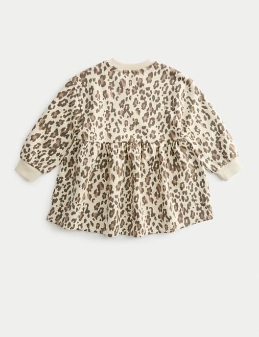 Cotton Rich Leopard Print Sweatshirt Dress (2-8 Yrs)
