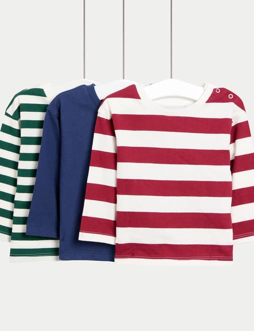 3 Pack Pure Cotton Striped & Plain Tops (0-6 Yrs)