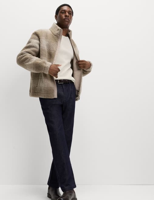 Fleece Jacquard Checked Zip Up Jacket