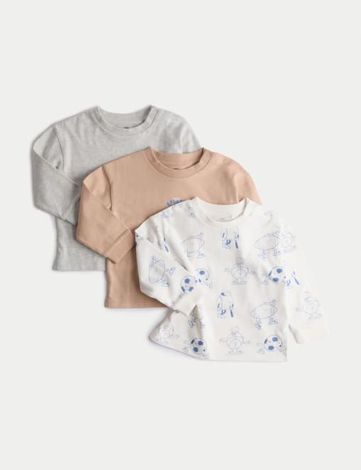 3pk Pure Cotton Sport Tops (0-3 Yrs)