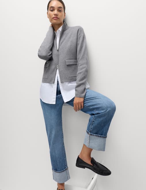 Soft Touch Zip Up Funnel Neck Knitted Jacket