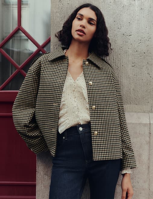 Checked Collared Short Jacket