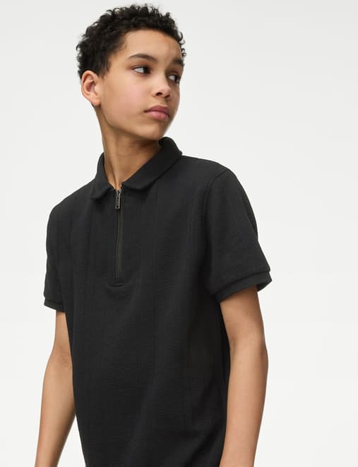 Pure Cotton Textured Zip Polo Shirt (2-16 Yrs)