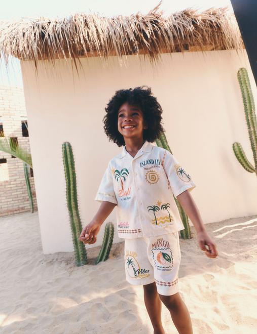 Linen Blend Island Print Shorts (2-8 Years)