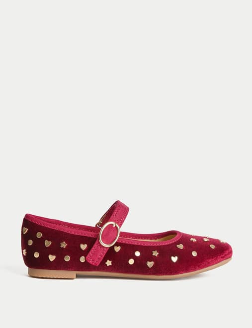 Kids' Velvet Studded Ballet Pumps (4 Small - 2 Large)
