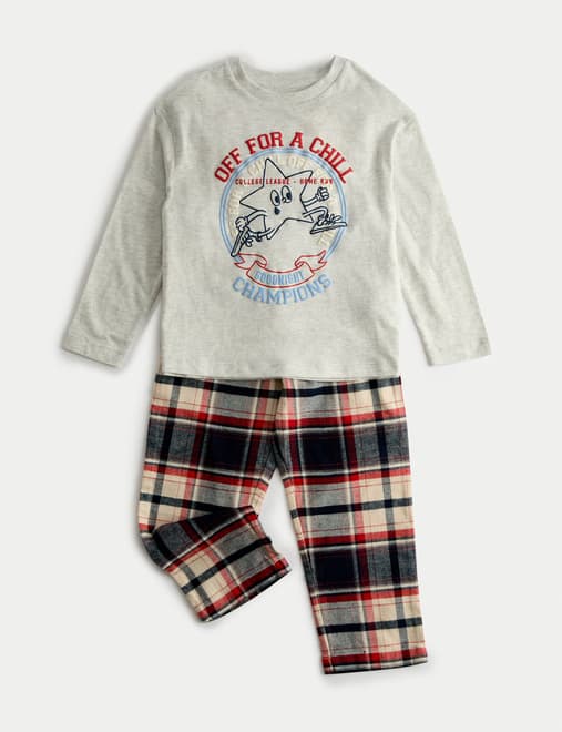 Pure Cotton Star Graphic Checked Pyjamas (12 Mths-8 Yrs)