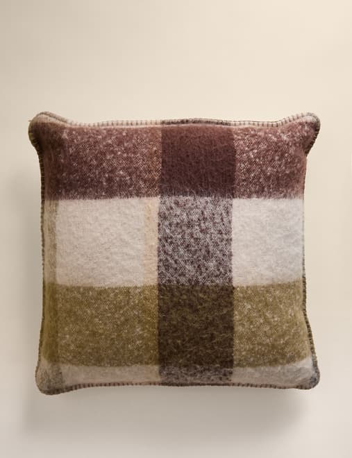 Faux Mohair Brushed Checked Cushion