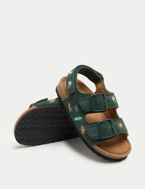 Kids’ Suede Embroidered Beach Footbed Sandals (4 Small-2 Large)