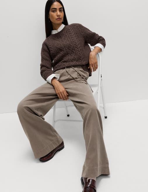 Lyocell Blend Pull On Wide Leg Trousers