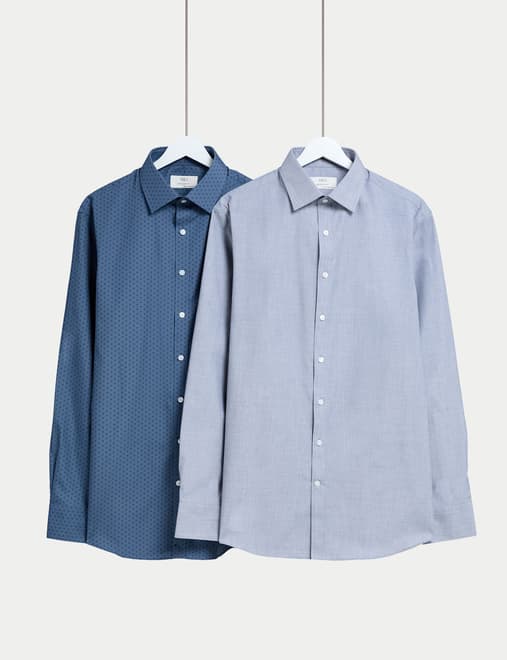 2 Pack Regular Fit Easy Iron Printed Shirts
