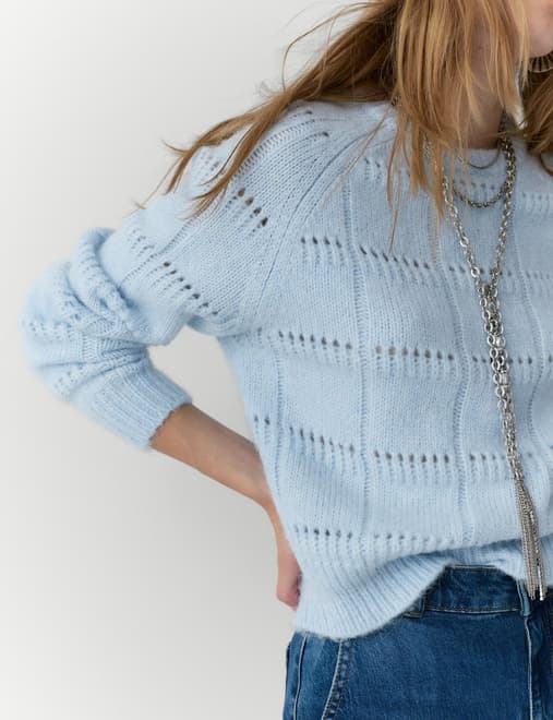 Pointelle Crew Neck Jumper With Alpaca