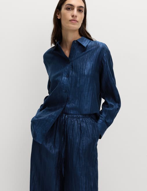 Lyocell Rich Crinkle Collared Shirt