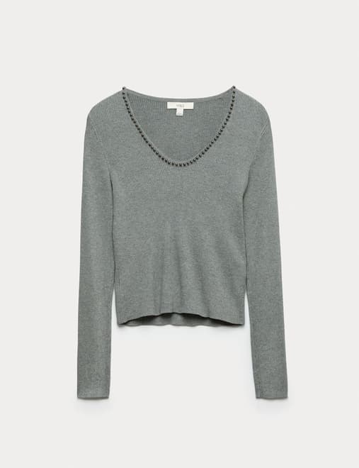 Embellished Scoop Neck Knitted Top