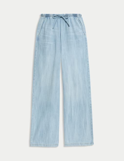 Denim Drawstring Wide-Leg Trousers