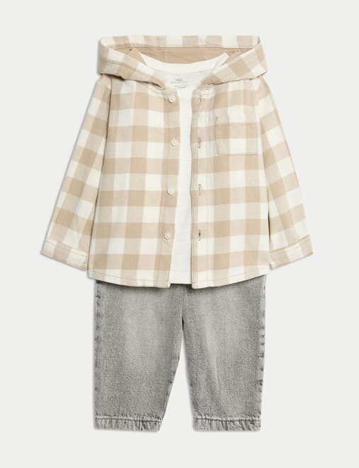 3pc Pure Cotton Checked Shacket Outfit (0-6 Yrs)