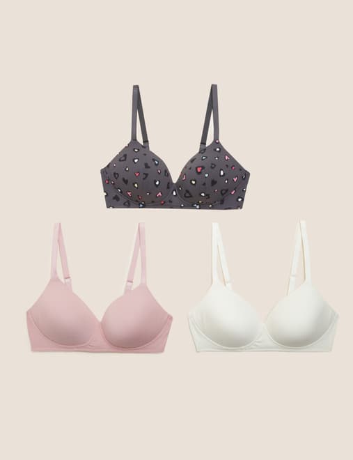 3pk Cotton Non Wired Full Cup T-Shirt Bra A-E