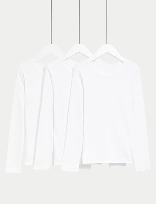 3 Pack Pure Cotton Long Sleeve Vests (2-14 Yrs)