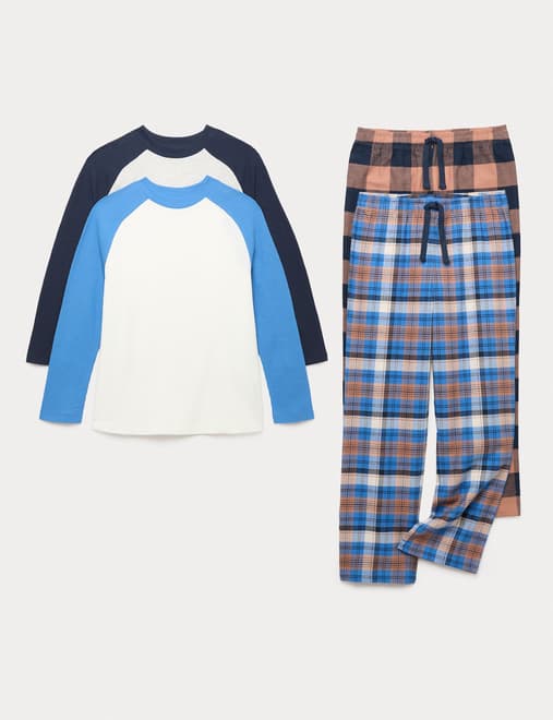 2pk Cotton Blend Raglan Checked Pyjama Sets (6-16 Yrs)