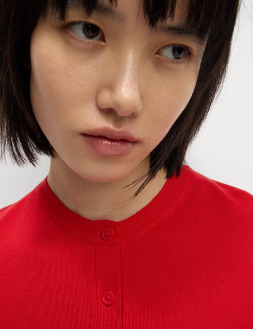 Crew Neck Button Front Cardigan