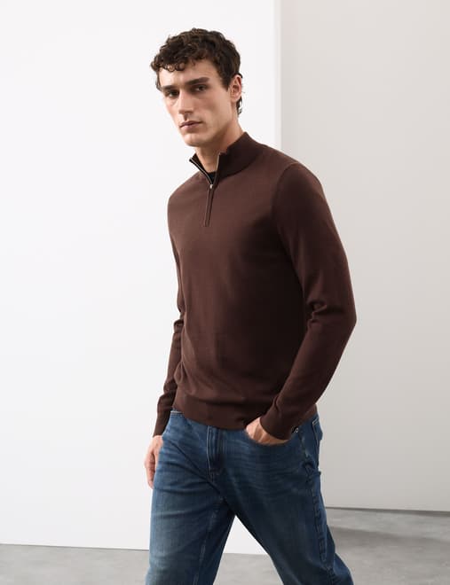 Pure Extra Fine Merino Wool Half Zip Jumper