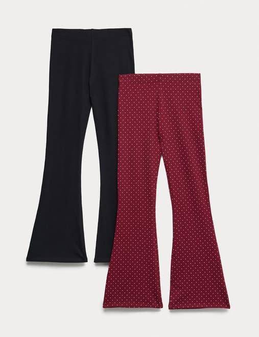 2pk Cotton Rich Polka Dot Kickflare Leggings (6-16 Yrs)